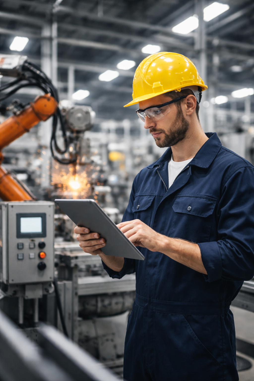 Technicien utilise une tablette dans l'usine