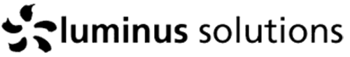 Luminous Solutions logo with a black abstract flower icon to the left of the wordmark.