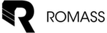 R-shaped stylized icon followed by the bold outlined wordmark 'RÖMASS'
