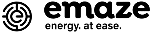 Logo for Emaze: energy. at ease. with a circular emblem on the left.